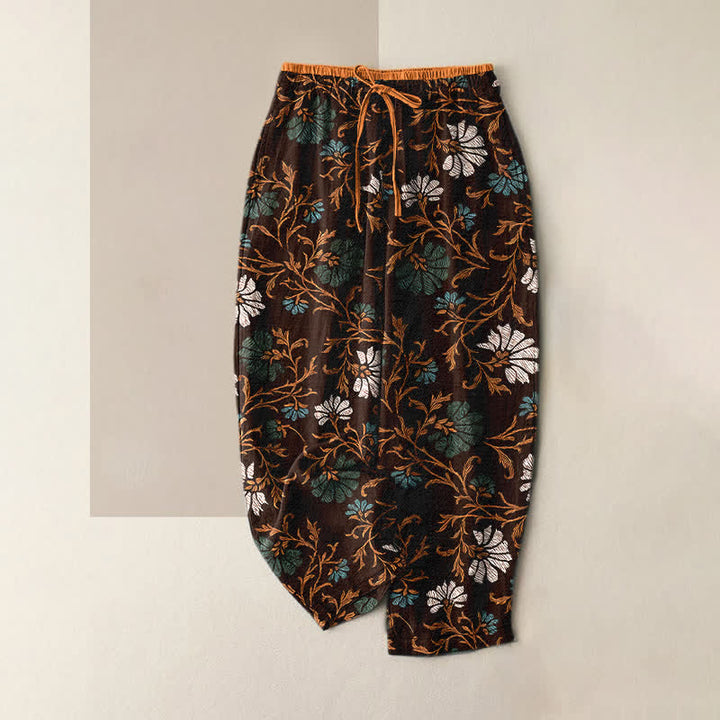 Buddha Stones Pantalones de algodón para mujer con cintura elástica, cordón ajustable y estampado de flores y enredaderas, con bolsillos. - Perú - US16，UK/AU20，EU48 (3XL) - image 8