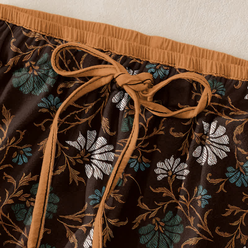 Buddha Stones Pantalones de algodón para mujer con cintura elástica, cordón ajustable y estampado de flores y enredaderas, con bolsillos. - image 9