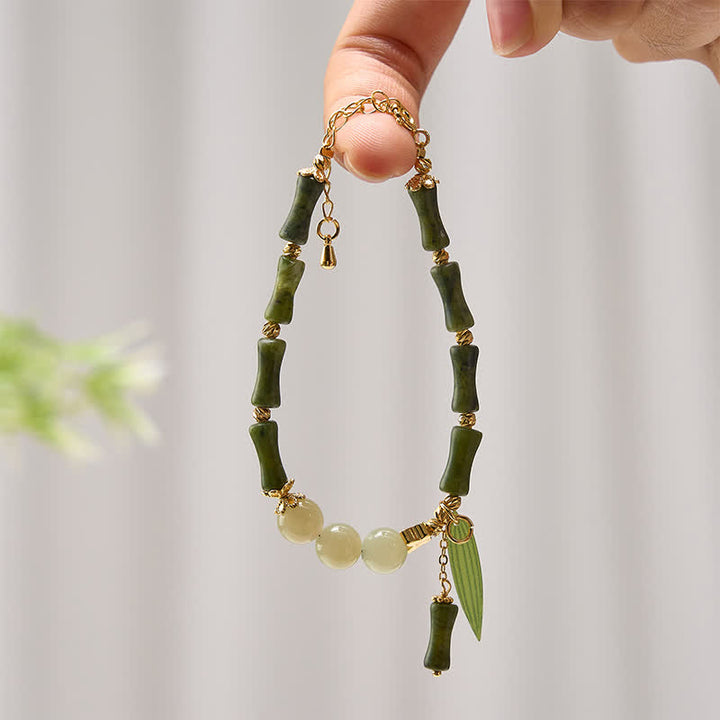 Buddha Stones Pulsera de la paz con cuentas de jade Hetian, peridoto y mariposa de bambú - image 1