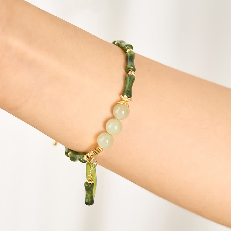 Buddha Stones Pulsera de la paz con cuentas de jade Hetian, peridoto y mariposa de bambú - image 4