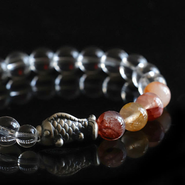Buddha Stones Pulsera protectora de cuarzo transparente y plata de ley 999 con diseño de pez koi. - image 9