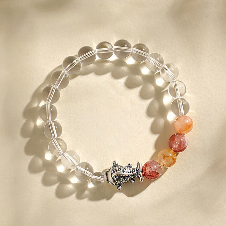 Buddha Stones Pulsera protectora de cuarzo transparente y plata de ley 999 con diseño de pez koi. - image 2