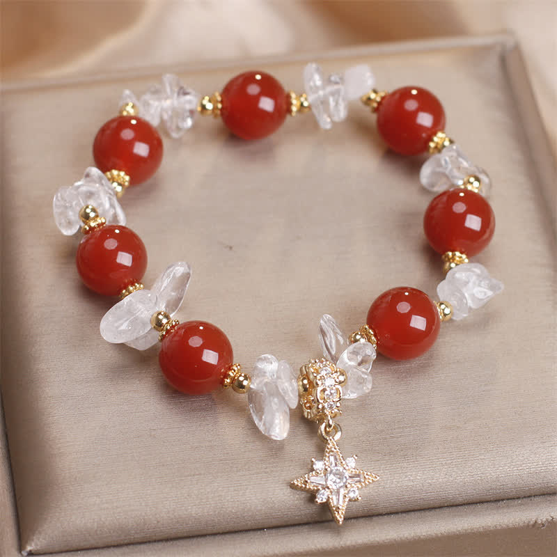 Buddha Stones Pulsera con dije de hexagrama de cuarzo transparente y ágata roja natural - image 1
