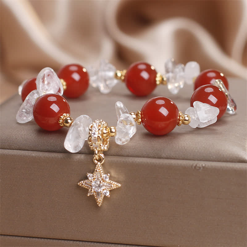 Buddha Stones Pulsera con dije de hexagrama de cuarzo transparente y ágata roja natural - image 6