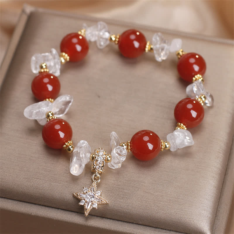 Buddha Stones Pulsera con dije de hexagrama de cuarzo transparente y ágata roja natural - image 2