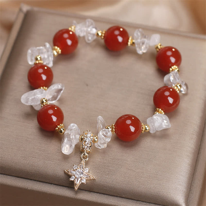 Buddha Stones Pulsera con dije de hexagrama de cuarzo transparente y ágata roja natural - image 2