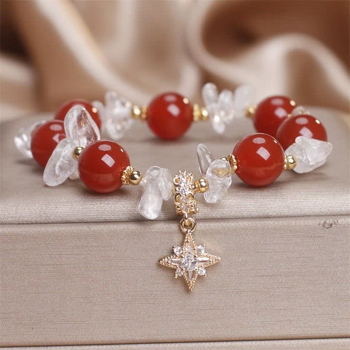 Buddha Stones Pulsera con dije de hexagrama de cuarzo transparente y ágata roja natural - Ágata roja (circunferencia de la muñeca: 15-16 cm) - image 0
