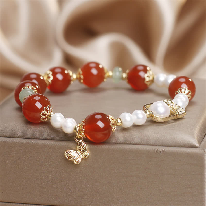 Buddha Stones Pulsera de mariposa de ágata roja natural con perlas y símbolo de autoaceptación - image 6