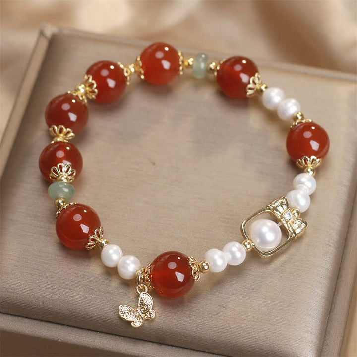 Buddha Stones Pulsera de mariposa de ágata roja natural con perlas y símbolo de autoaceptación - image 2
