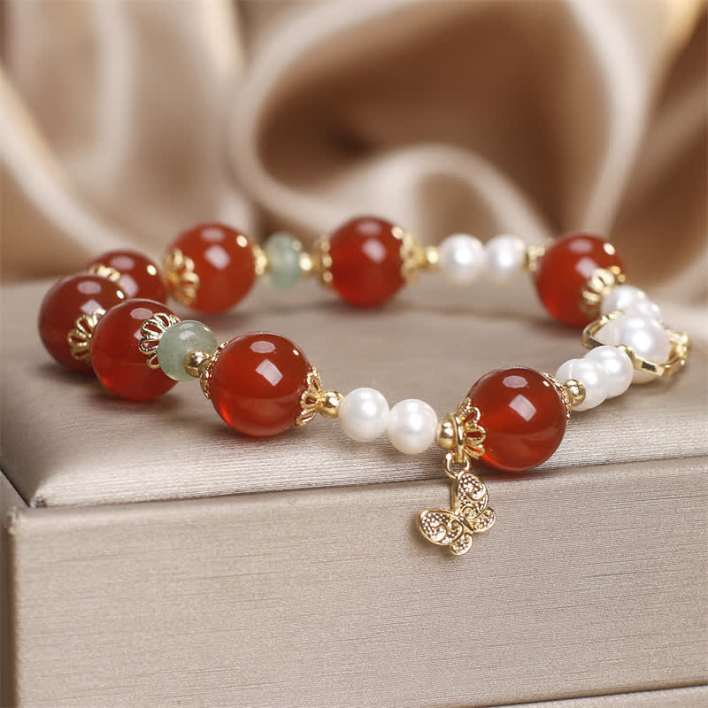 Buddha Stones Pulsera de mariposa de ágata roja natural con perlas y símbolo de autoaceptación - image 4