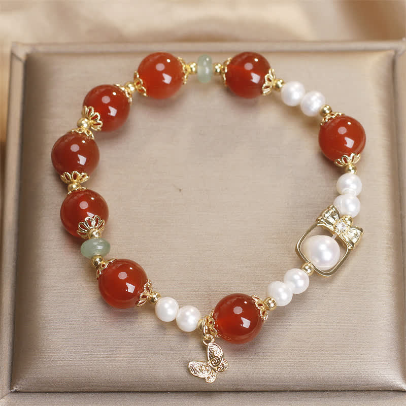Buddha Stones Pulsera de mariposa de ágata roja natural con perlas y símbolo de autoaceptación - image 3