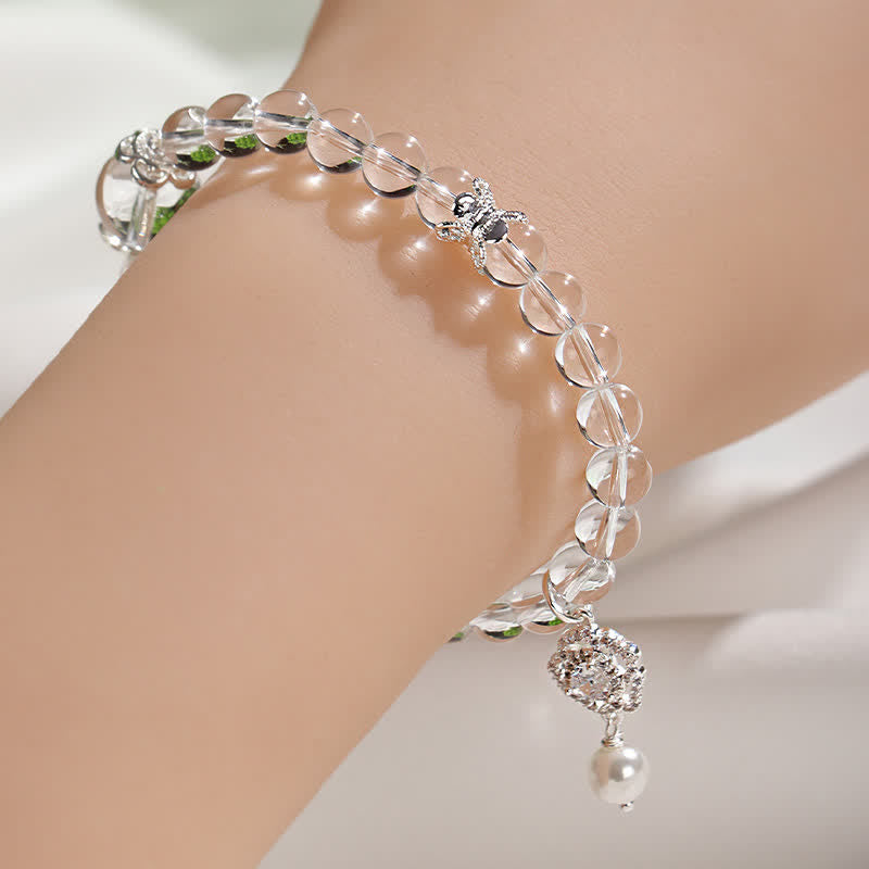 Buddha Stones Pulsera de perlas de cuarzo transparente natural - image 4