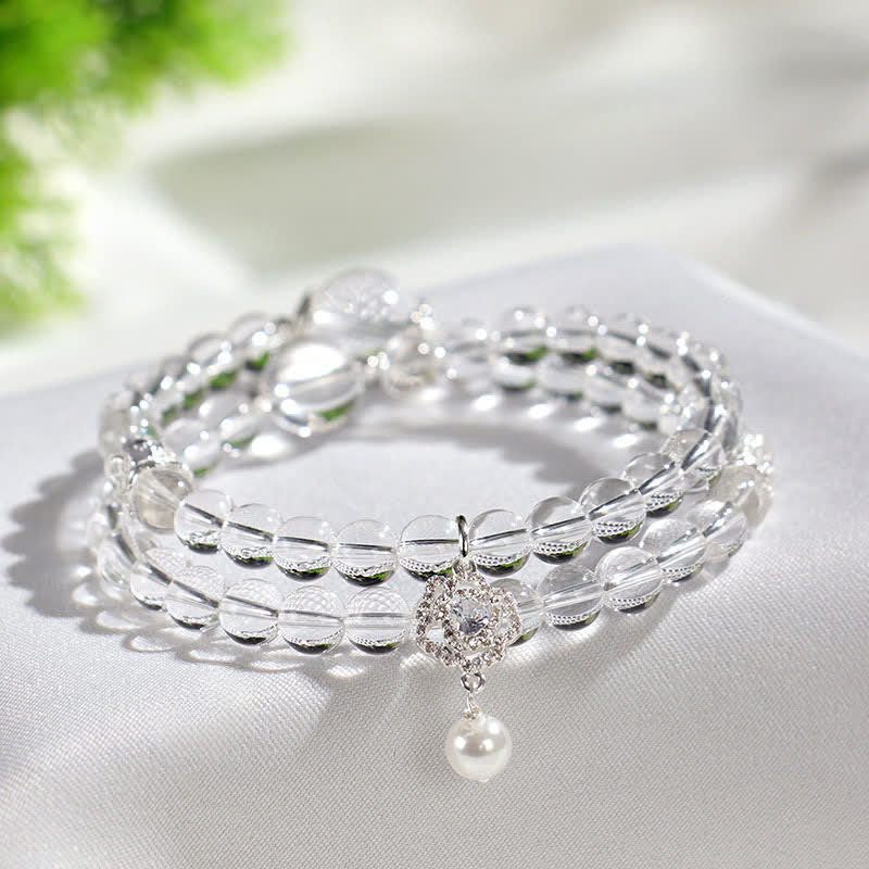 Buddha Stones Pulsera de perlas de cuarzo transparente natural - Pulsera de cuarzo transparente de doble vuelta (circunferencia de la muñeca: 14-15 cm) - image 7
