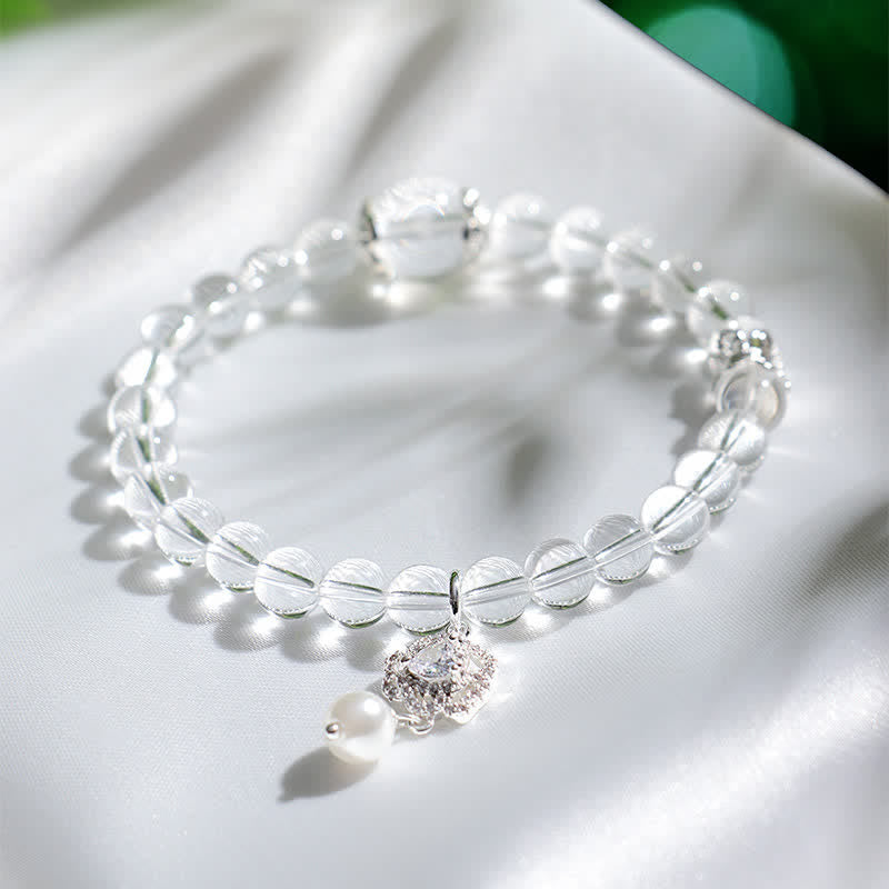 Buddha Stones Pulsera de perlas de cuarzo transparente natural - image 1