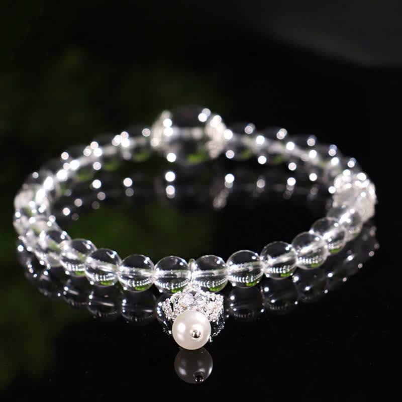 Buddha Stones Pulsera de perlas de cuarzo transparente natural - Pulsera de cuarzo transparente de una sola vuelta (circunferencia de la muñeca: 14–15 cm) - image 0