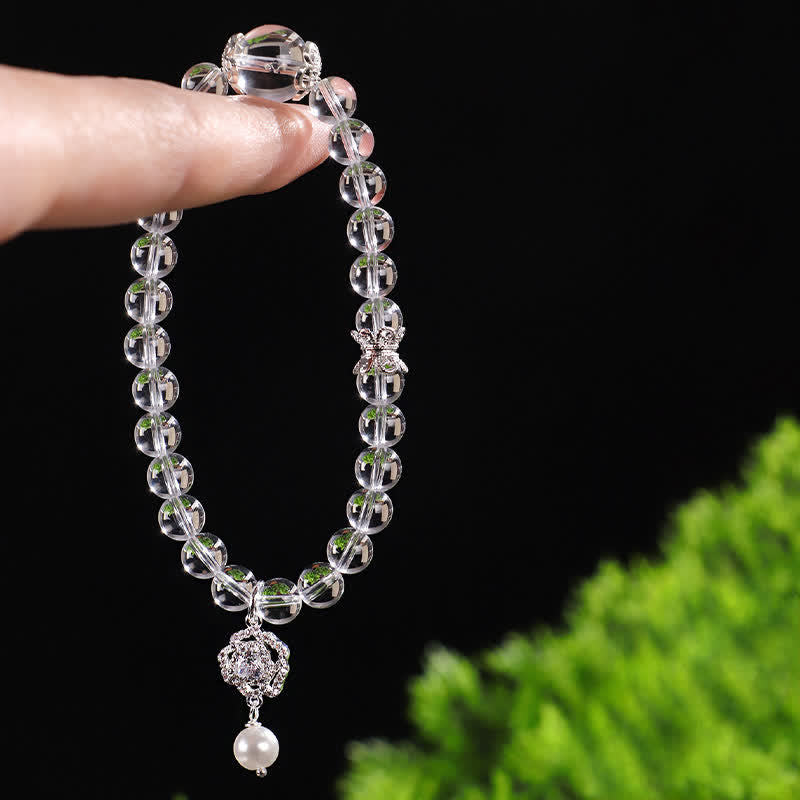 Buddha Stones Pulsera de perlas de cuarzo transparente natural - image 2