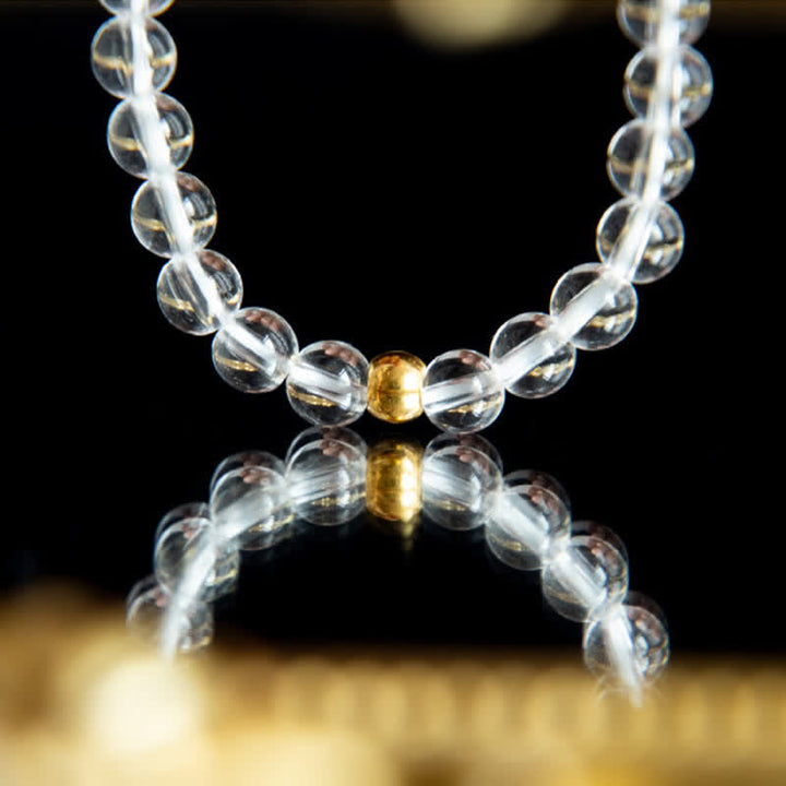 Buddha Stones Pulsera de meditación de cuarzo transparente natural de 4 mm - image 11