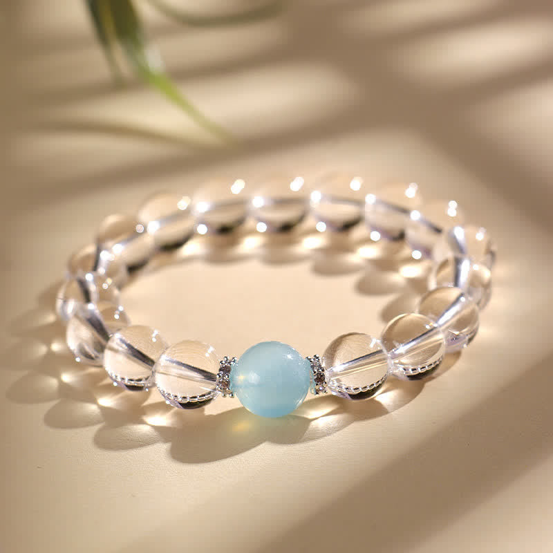 Buddha Stones Pulsera curativa de cuarzo transparente y aguamarina - image 7
