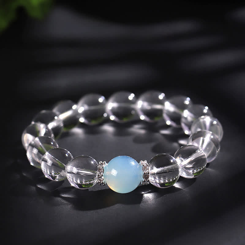 Buddha Stones Pulsera curativa de cuarzo transparente y aguamarina - Cuarzo transparente de 12 mm (circunferencia de la muñeca: 17–18 cm) - image 10