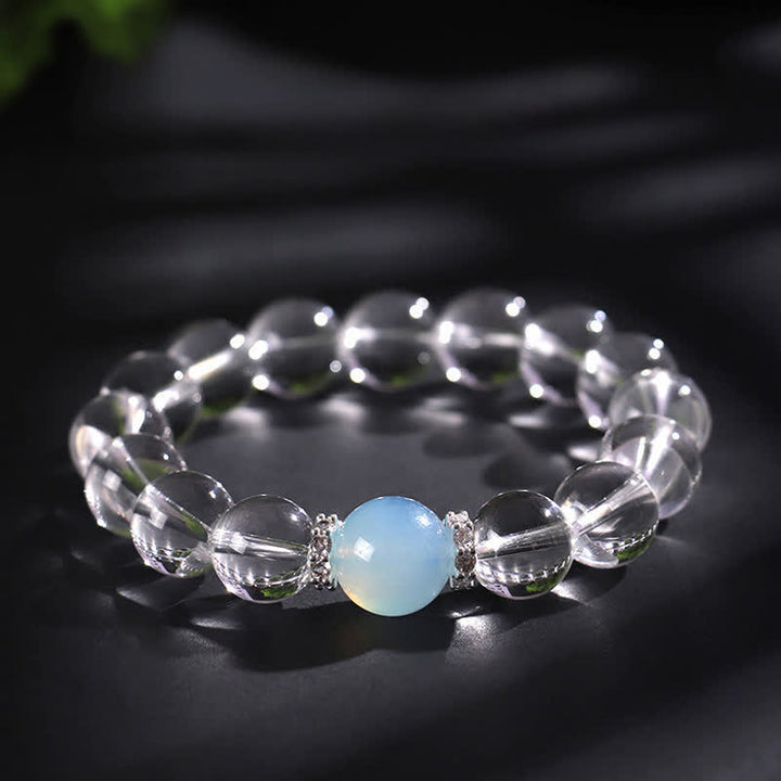Buddha Stones Pulsera curativa de cuarzo transparente y aguamarina - Cuarzo transparente de 12 mm (circunferencia de la muñeca: 17–18 cm) - image 10