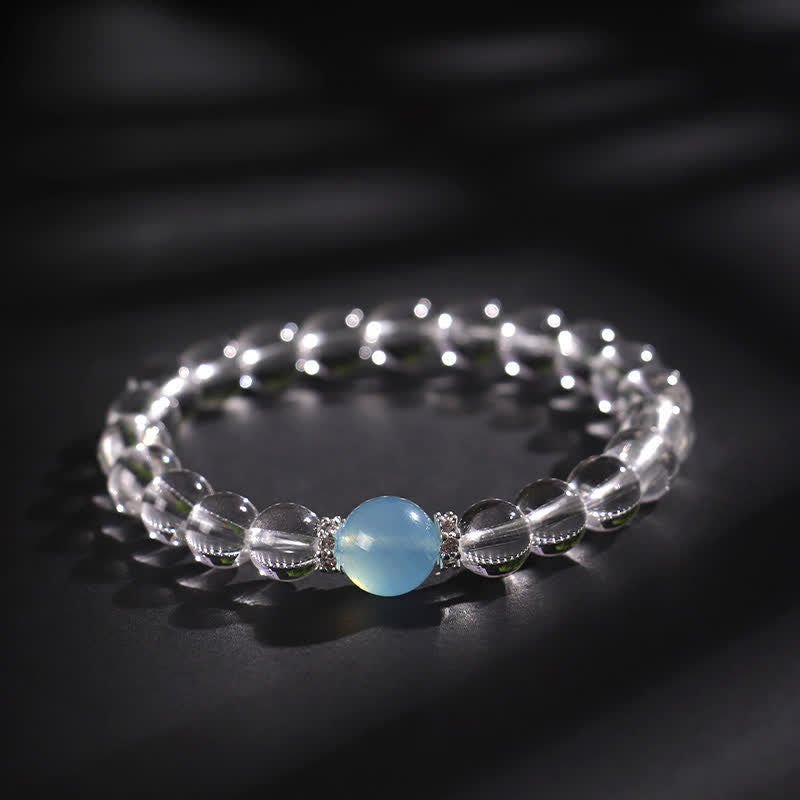 Buddha Stones Pulsera curativa de cuarzo transparente y aguamarina - Cuarzo transparente de 8 mm (circunferencia de la muñeca: 15-16 cm) - image 0