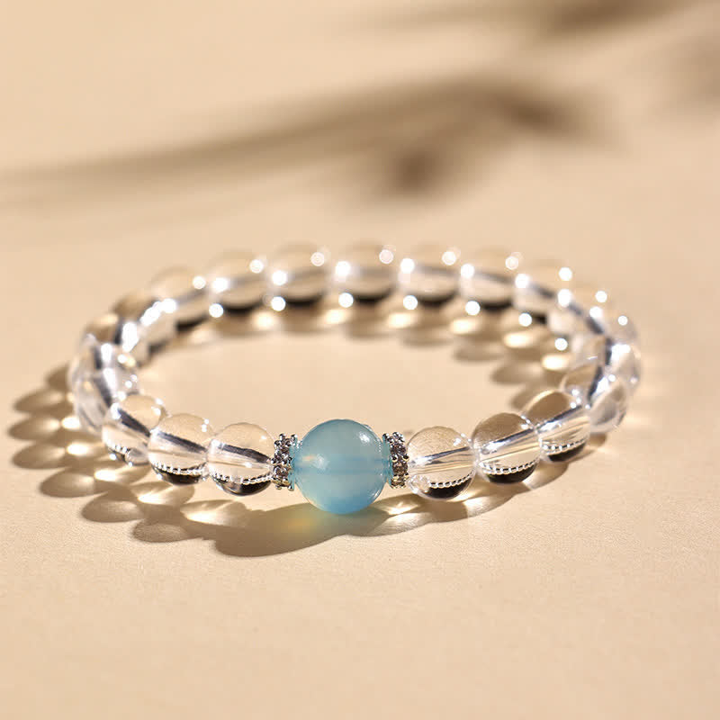 Buddha Stones Pulsera curativa de cuarzo transparente y aguamarina - image 1
