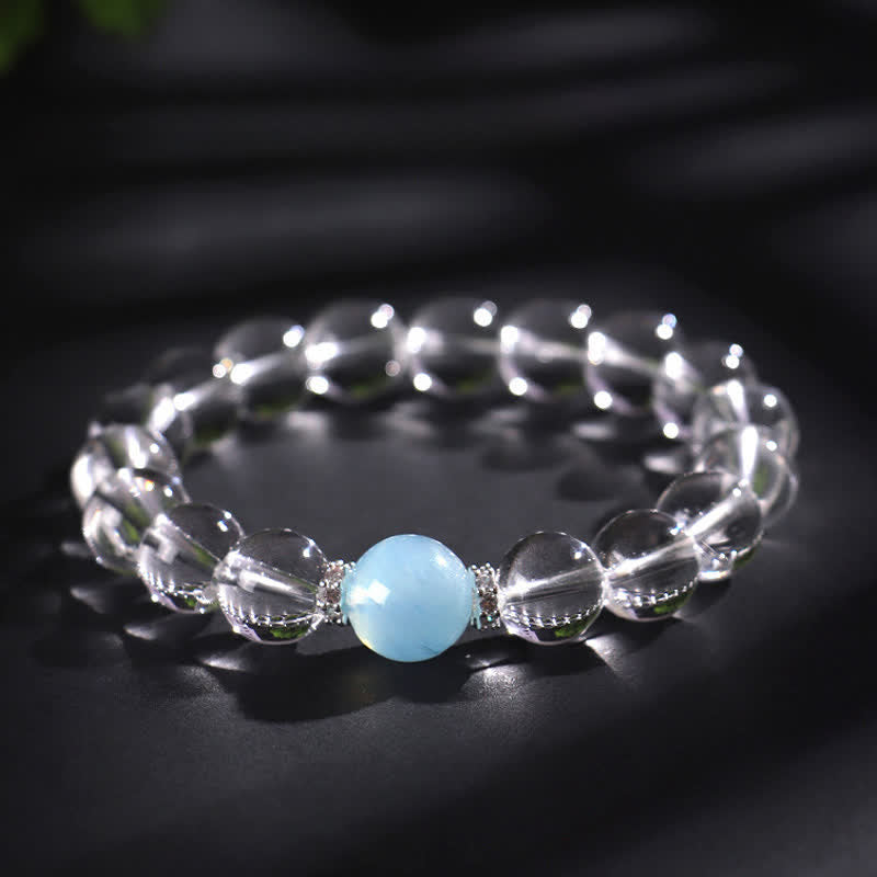 Buddha Stones Pulsera curativa de cuarzo transparente y aguamarina - image 12