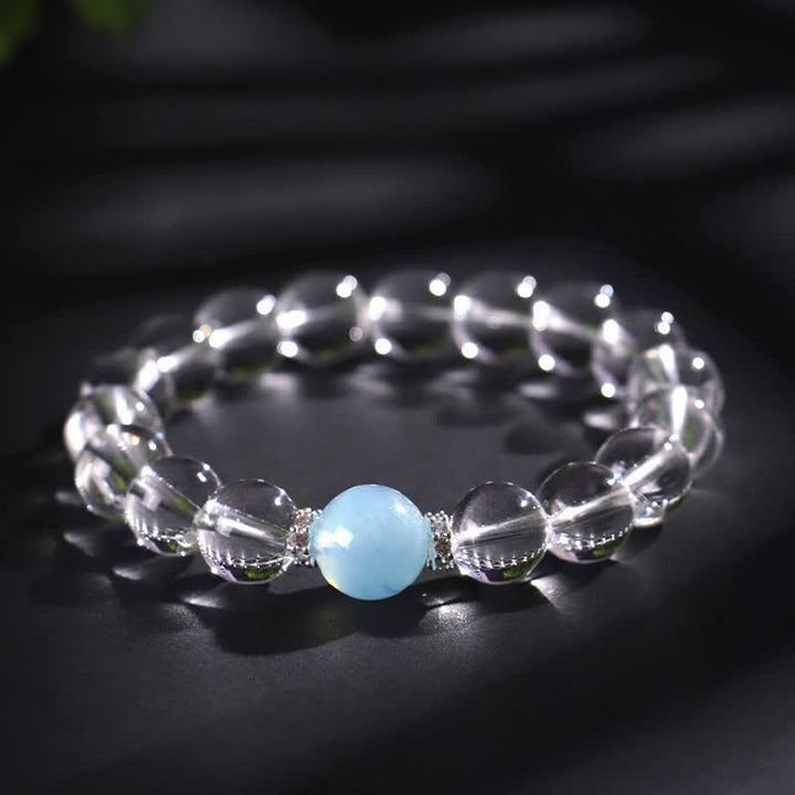 Buddha Stones Pulsera curativa de cuarzo transparente y aguamarina - image 12