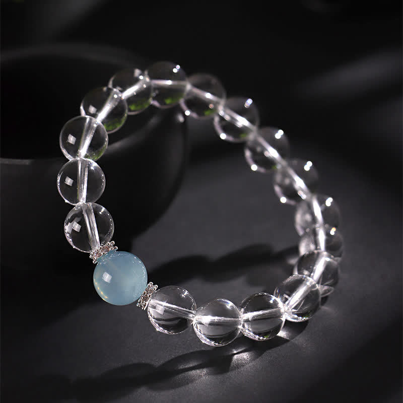 Buddha Stones Pulsera curativa de cuarzo transparente y aguamarina - image 3