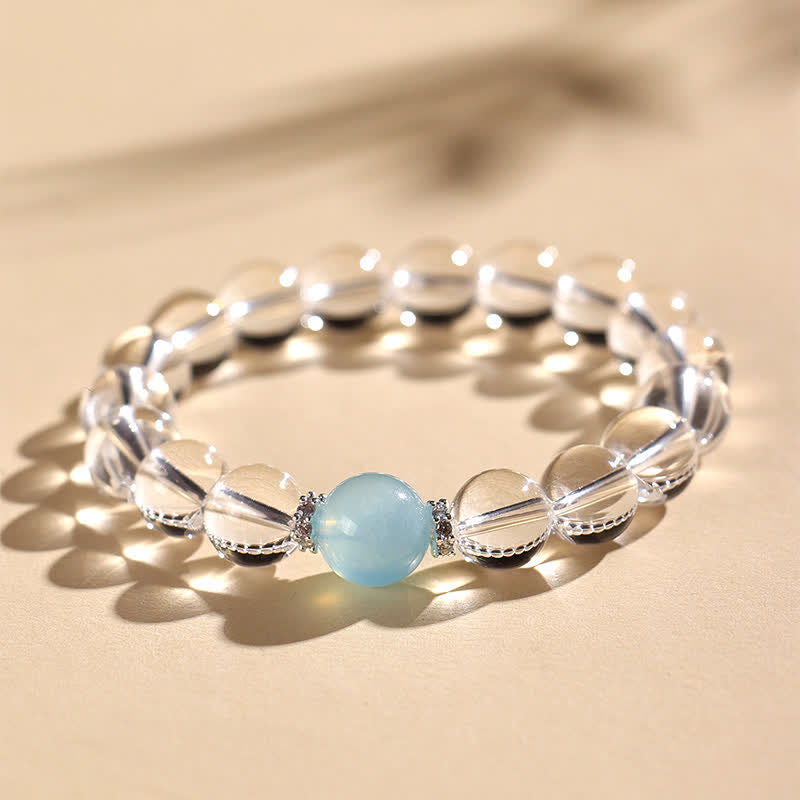Buddha Stones Pulsera curativa de cuarzo transparente y aguamarina - image 4