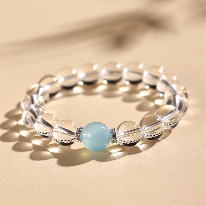 Buddha Stones Pulsera curativa de cuarzo transparente y aguamarina - image 4
