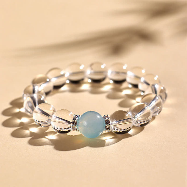 Buddha Stones Pulsera curativa de cuarzo transparente y aguamarina - image 13