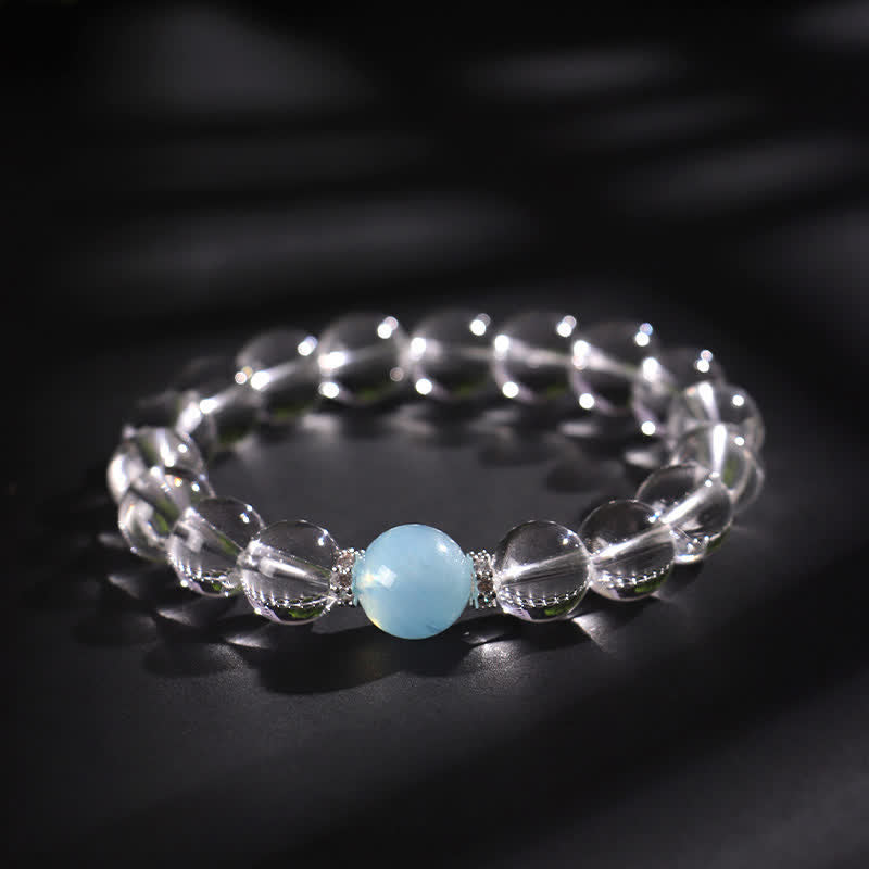 Buddha Stones Pulsera curativa de cuarzo transparente y aguamarina - Cuarzo transparente de 10 mm (circunferencia de la muñeca: 16-17 cm) - image 2