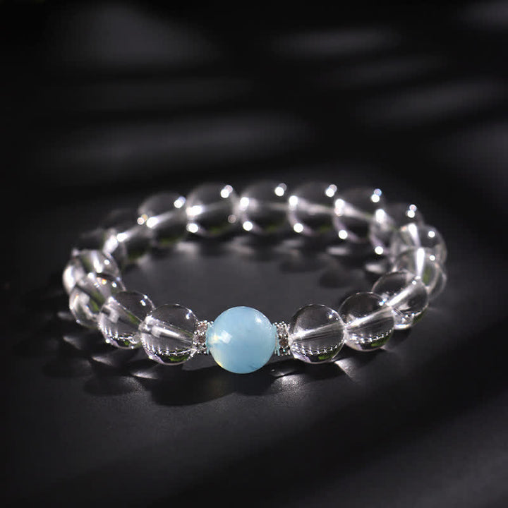 Buddha Stones Pulsera curativa de cuarzo transparente y aguamarina - Cuarzo transparente de 10 mm (circunferencia de la muñeca: 16-17 cm) - image 2