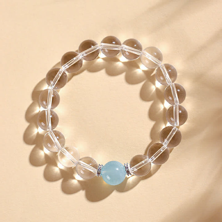 Buddha Stones Pulsera curativa de cuarzo transparente y aguamarina - image 8