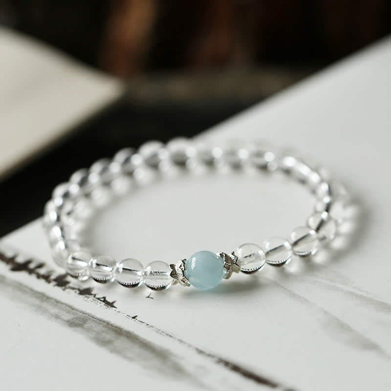 Buddha Stones Pulsera de cuarzo aguamarina transparente natural - image 1