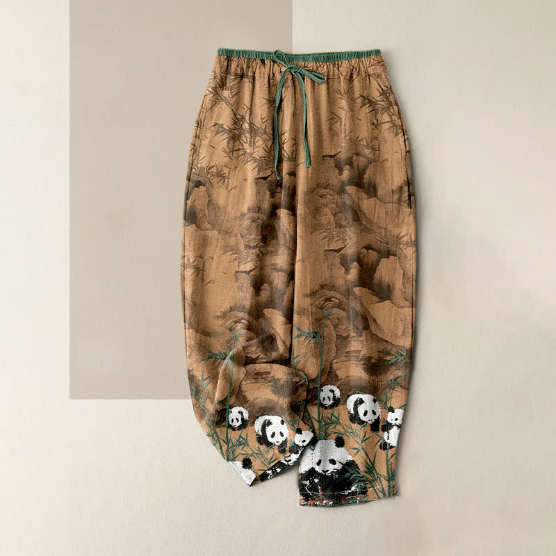 Buddha Stones Pantalones de mujer de algodón con estampado de pandas y bambú, cintura elástica y bolsillos. - Perú - US16，UK/AU20，EU48 (3XL) - image 6