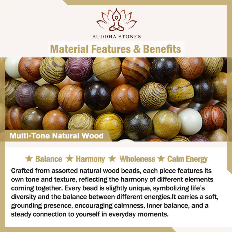 Buddha Stones Mala de 108 cuentas de madera natural multicolor para una energía tranquila - image 5