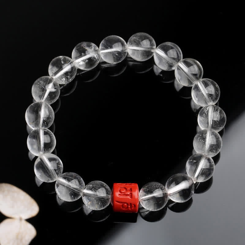 Buddha Stones Pulsera de cuarzo transparente natural Om Mani Padme Hum para sanación - image 1