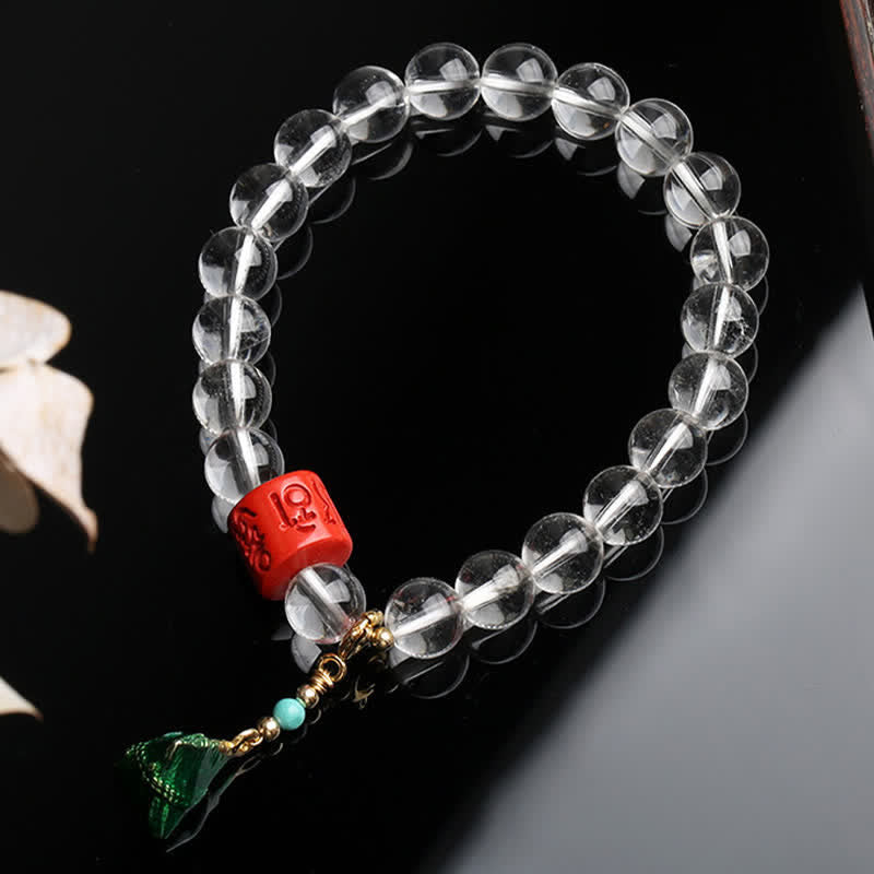 Buddha Stones Pulsera de cuarzo transparente natural Om Mani Padme Hum para sanación - Zongzi de cuarzo transparente de 8 mm (circunferencia de la muñeca: 15-16 cm) - image 8
