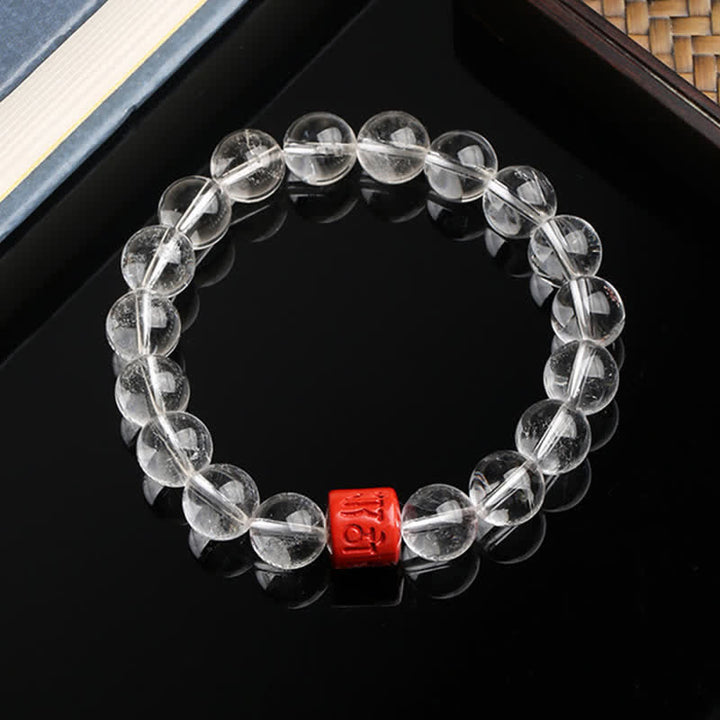 Buddha Stones Pulsera de cuarzo transparente natural Om Mani Padme Hum para sanación - Cuarzo transparente de 10 mm (circunferencia de la muñeca: 16-17 cm) - image 0