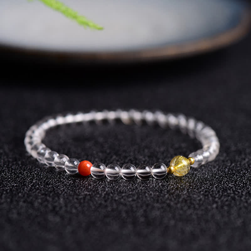 Buddha Stones Pulsera de cuarzo transparente natural - Cuarzo transparente (circunferencia de la muñeca: 14–15 cm) - image 0