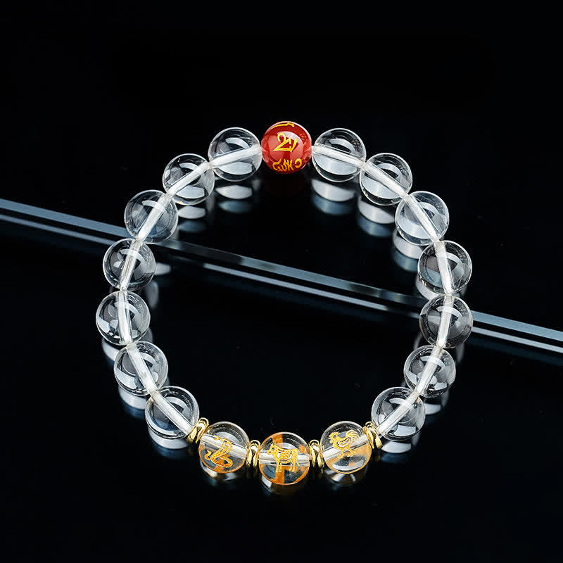 Buddha Stones Pulsera de cuarzo transparente con el zodíaco chino para la sanación - image 16