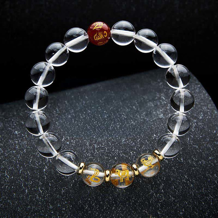 Buddha Stones Pulsera de cuarzo transparente con el zodíaco chino para la sanación - image 14