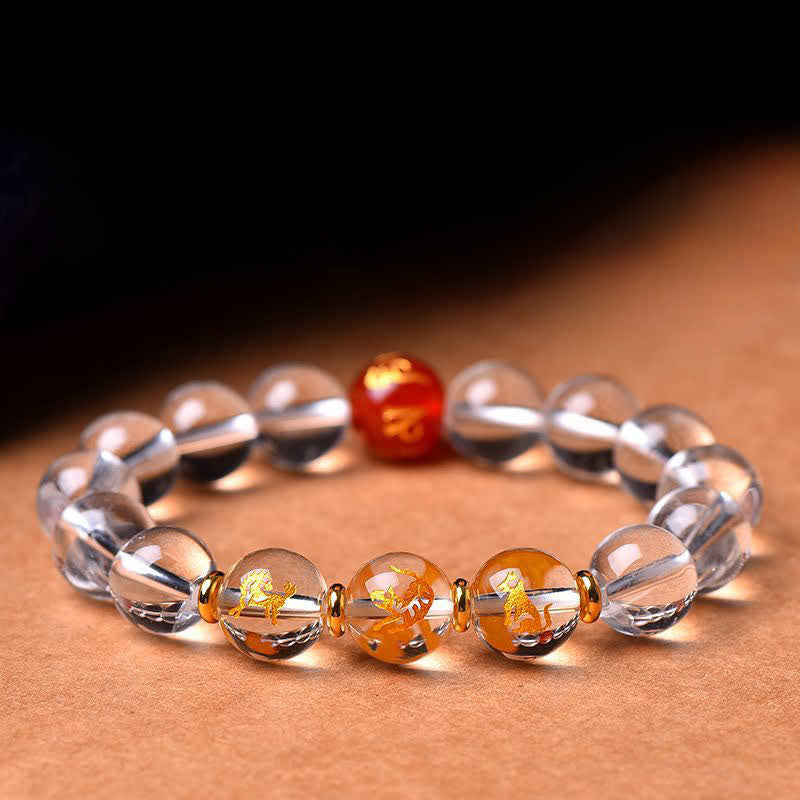 Buddha Stones Pulsera de cuarzo transparente con el zodíaco chino para la sanación - image 0