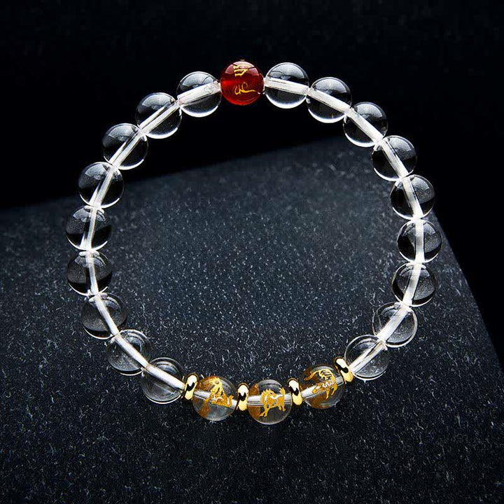 Buddha Stones Pulsera de cuarzo transparente con el zodíaco chino para la sanación - Perro caballo tigre - Cuentas de 8 mm (circunferencia de la muñeca: 15-16 cm) - image 1