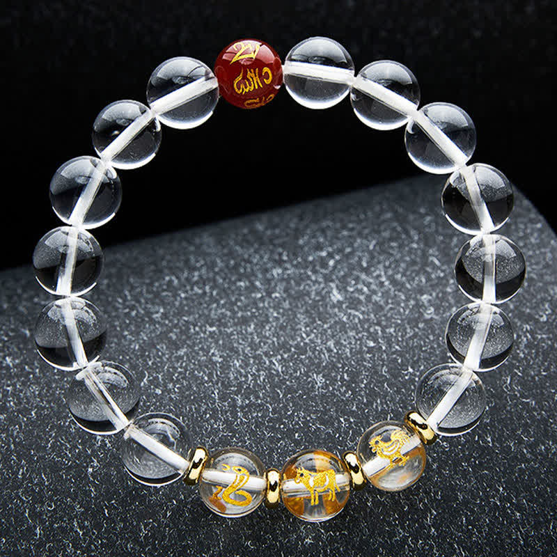 Buddha Stones Pulsera de cuarzo transparente con el zodíaco chino para la sanación - image 15