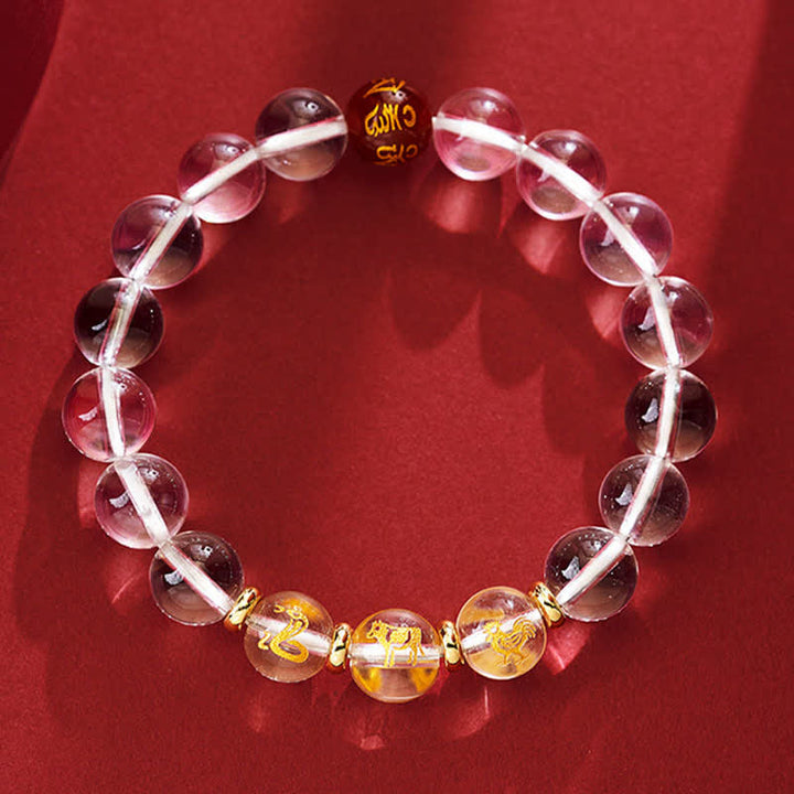 Buddha Stones Pulsera de cuarzo transparente con el zodíaco chino para la sanación - Serpiente Gallo Buey - Cuentas de 10 mm (circunferencia de la muñeca: 16-17 cm) - image 12