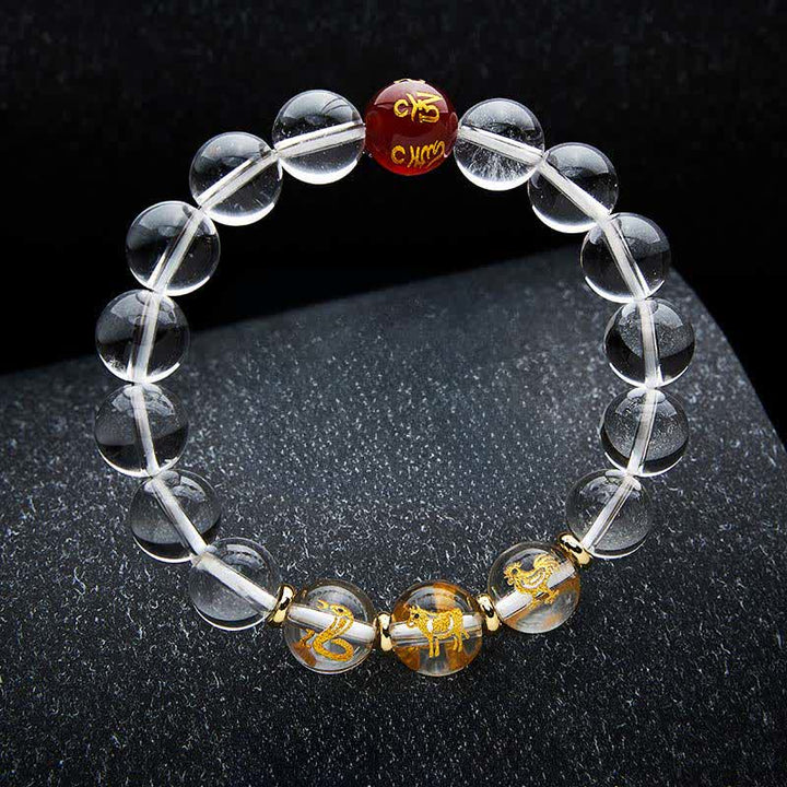 Buddha Stones Pulsera de cuarzo transparente con el zodíaco chino para la sanación - Serpiente Gallo Buey - Cuentas de 12 mm (circunferencia de la muñeca: 17–18 cm) - image 18