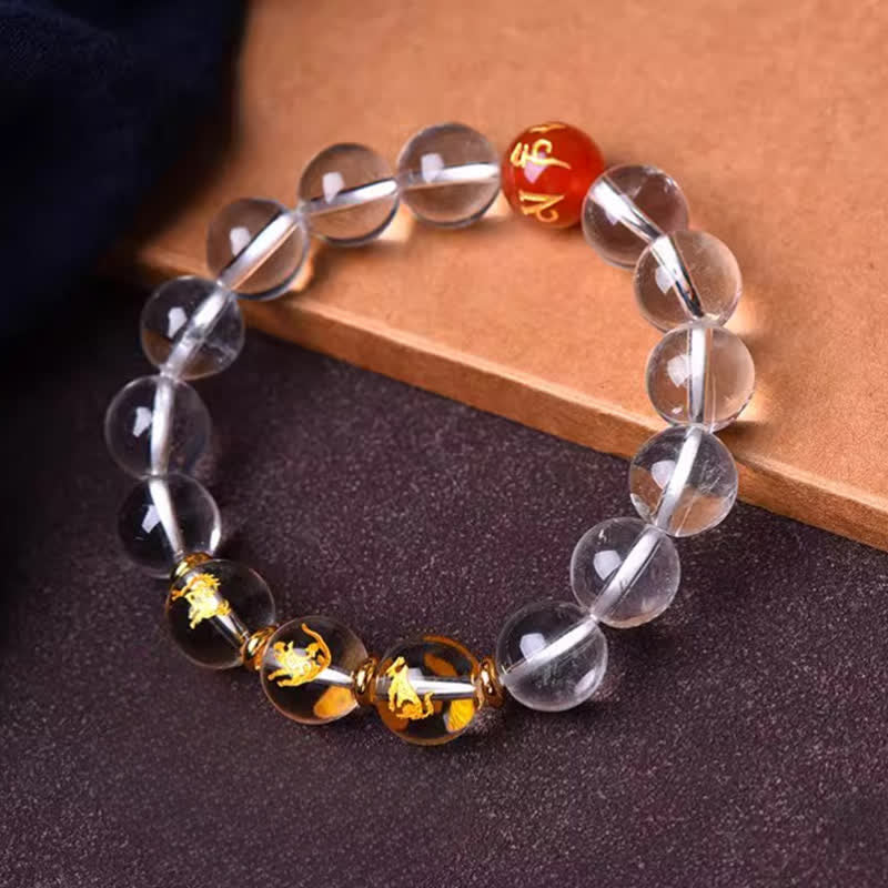 Buddha Stones Pulsera de cuarzo transparente con el zodíaco chino para la sanación - image 4
